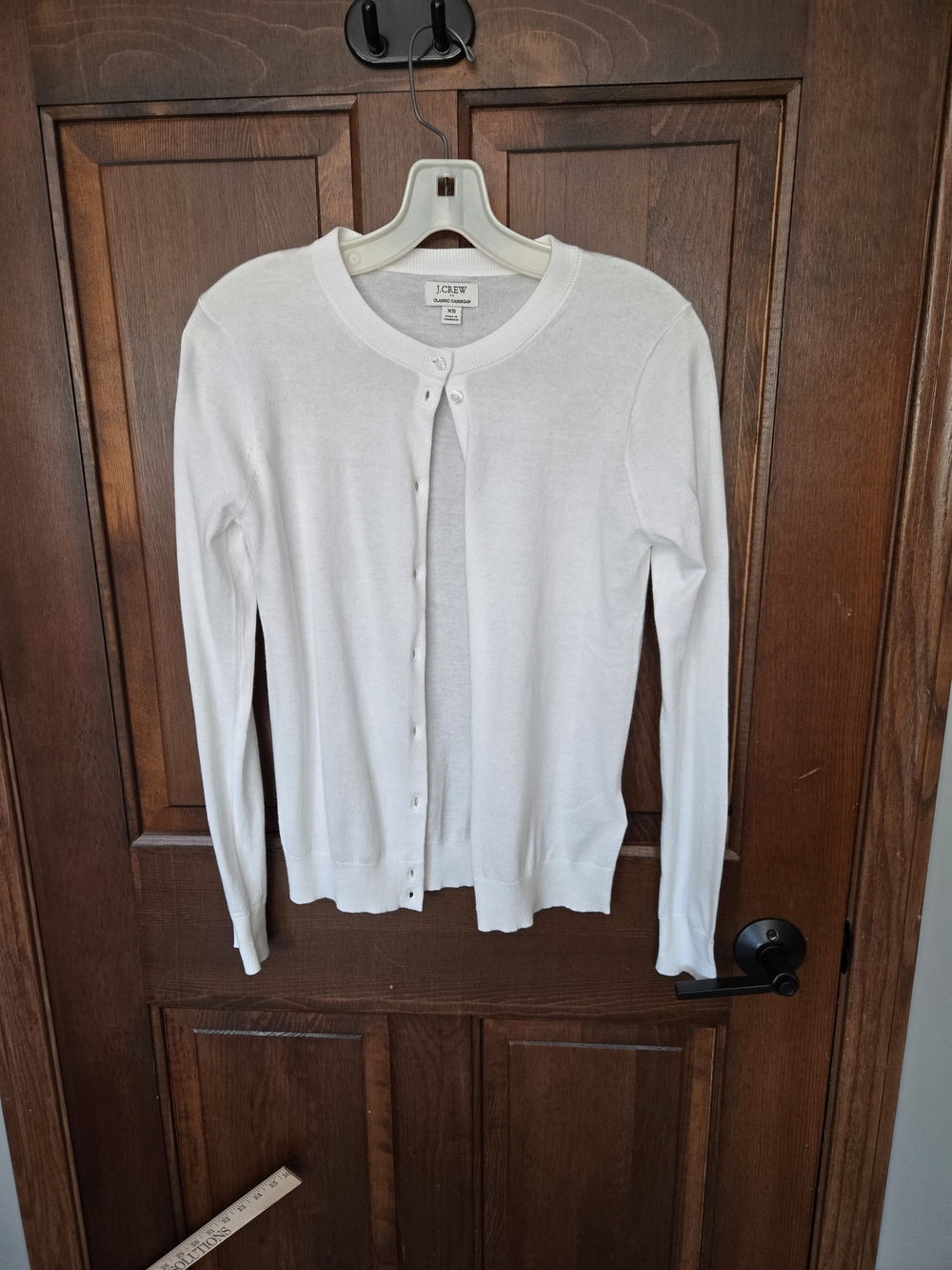 J. Crew White Classic Crewneck Button Cardigan